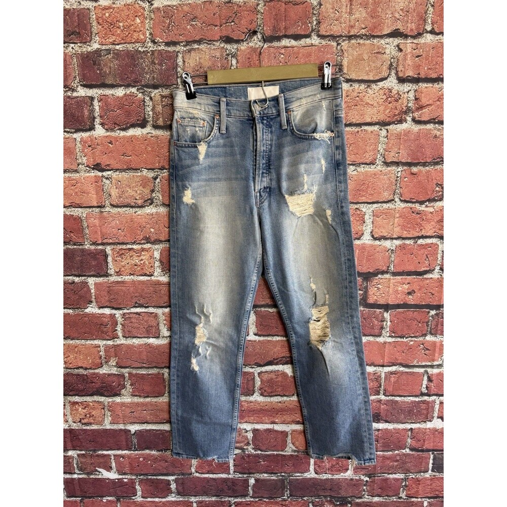 Mother Denim Womens Blue Straight Leg Distressed The Tomcat Ankle Jeans Size 26